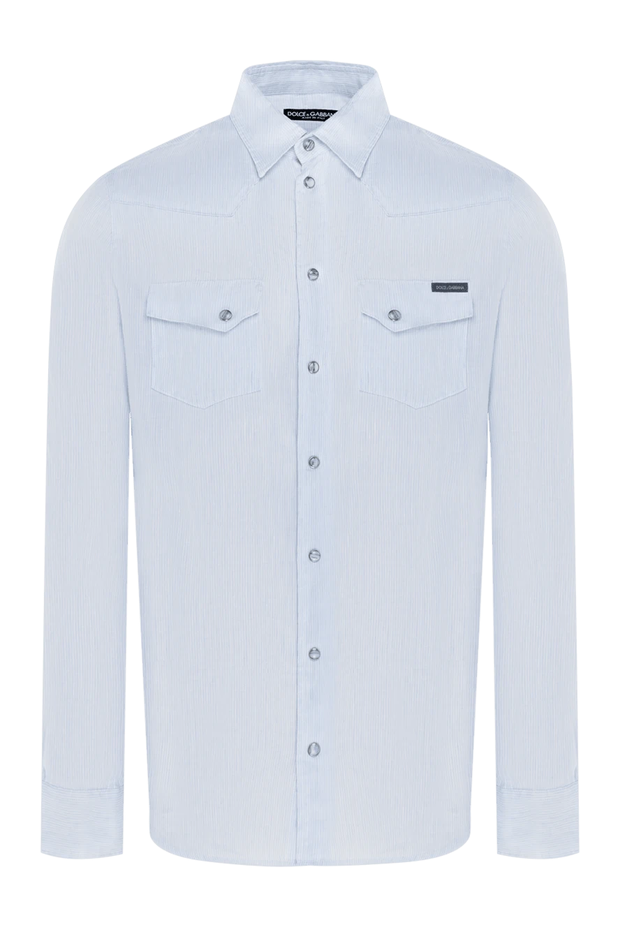Dolce & Gabbana рубашка мужская голубая с накладными карманами из хлопка и льна 118796 - фото 1