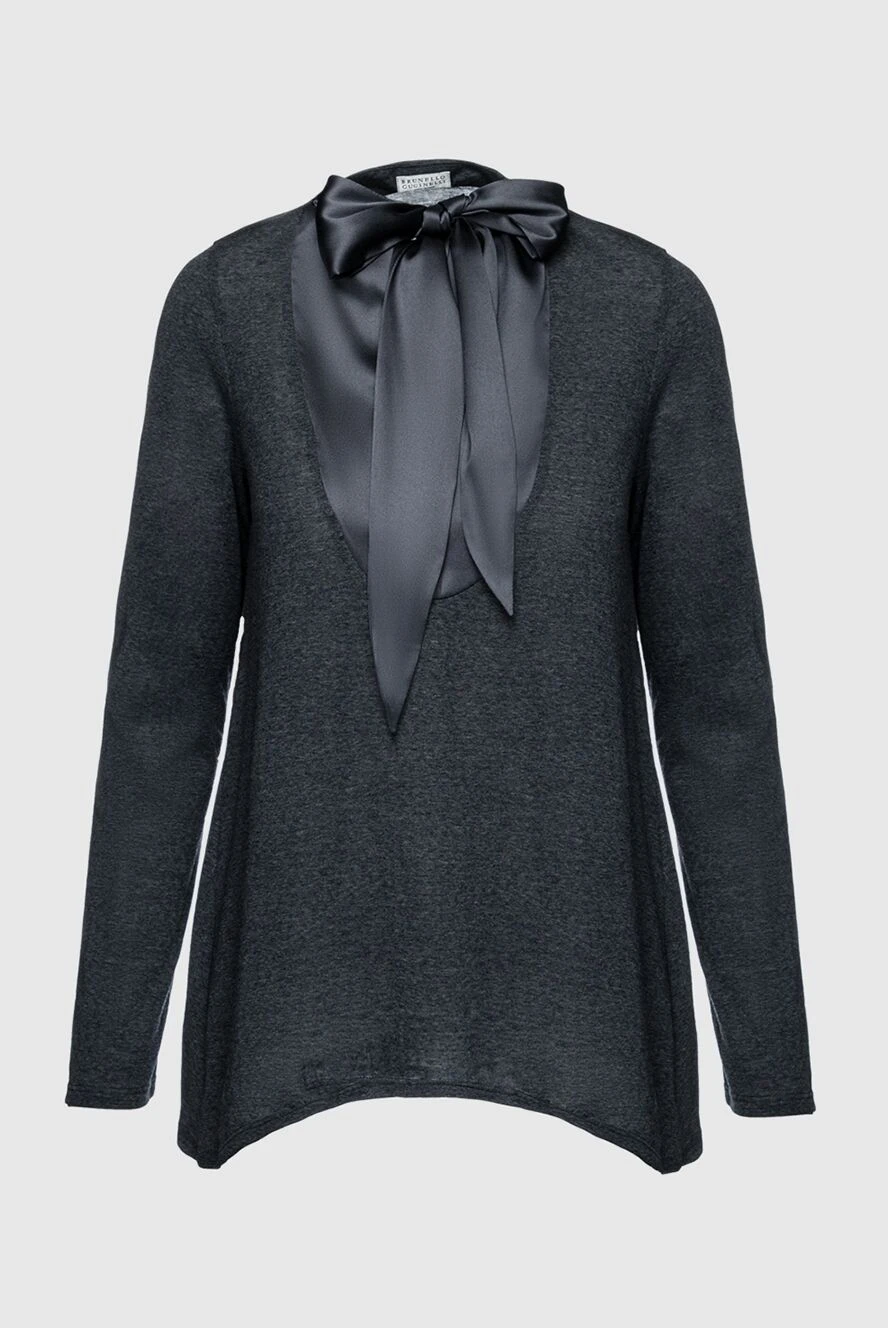 Brunello Cucinelli блуза жіноча вовняна з бантом сіра 132579 - фото 1