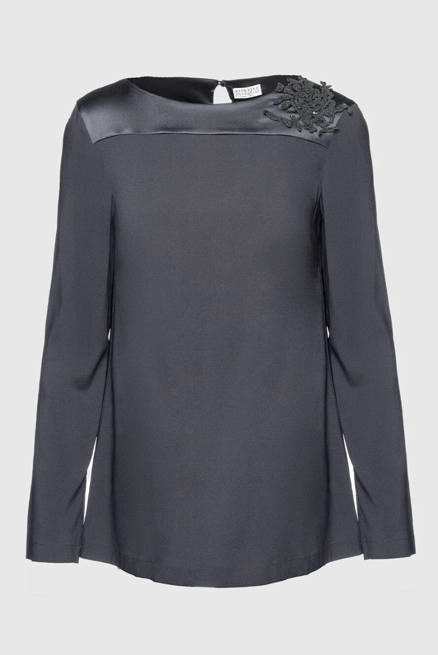 Brunello Cucinelli блуза жіноча в'язаною квіткою та паєтками сіра 132605 - фото 1
