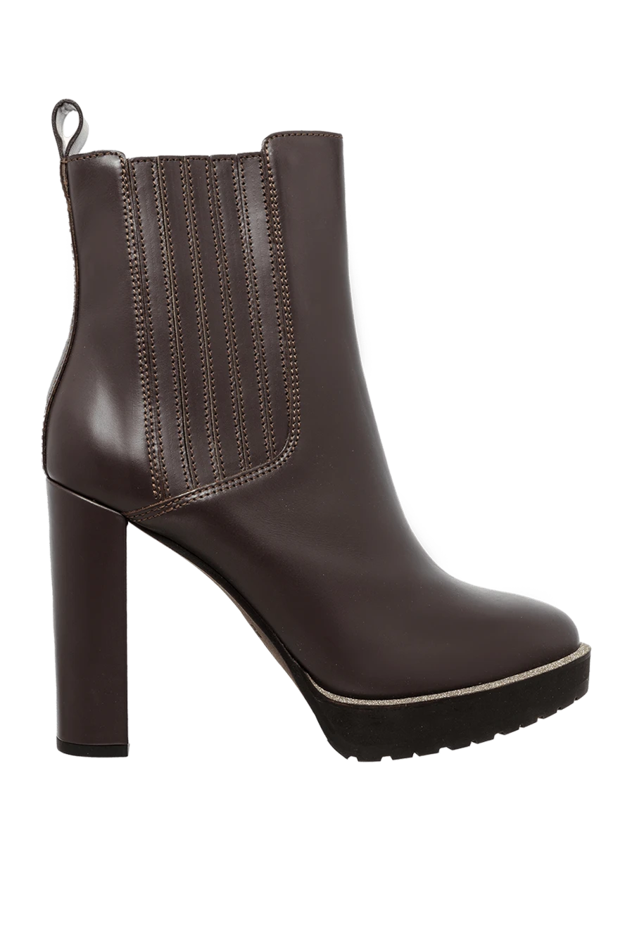 Brunello Cucinelli women's brown leather boots with shiny details 132691 - photo 1