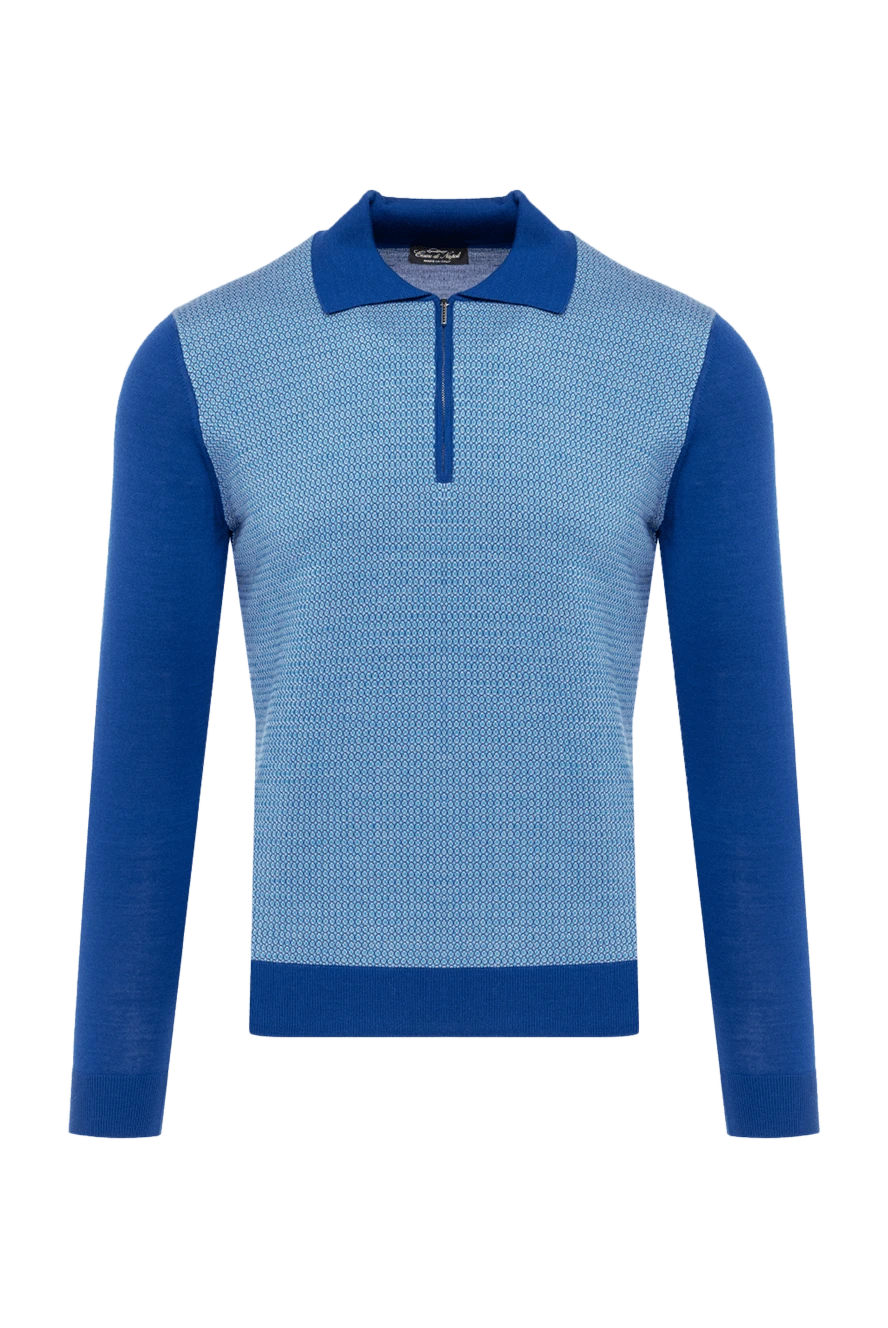 Cesare di Napoli man wool, silk and cashmere long sleeve polo blue for men buy with prices and photos 132806 - photo 1