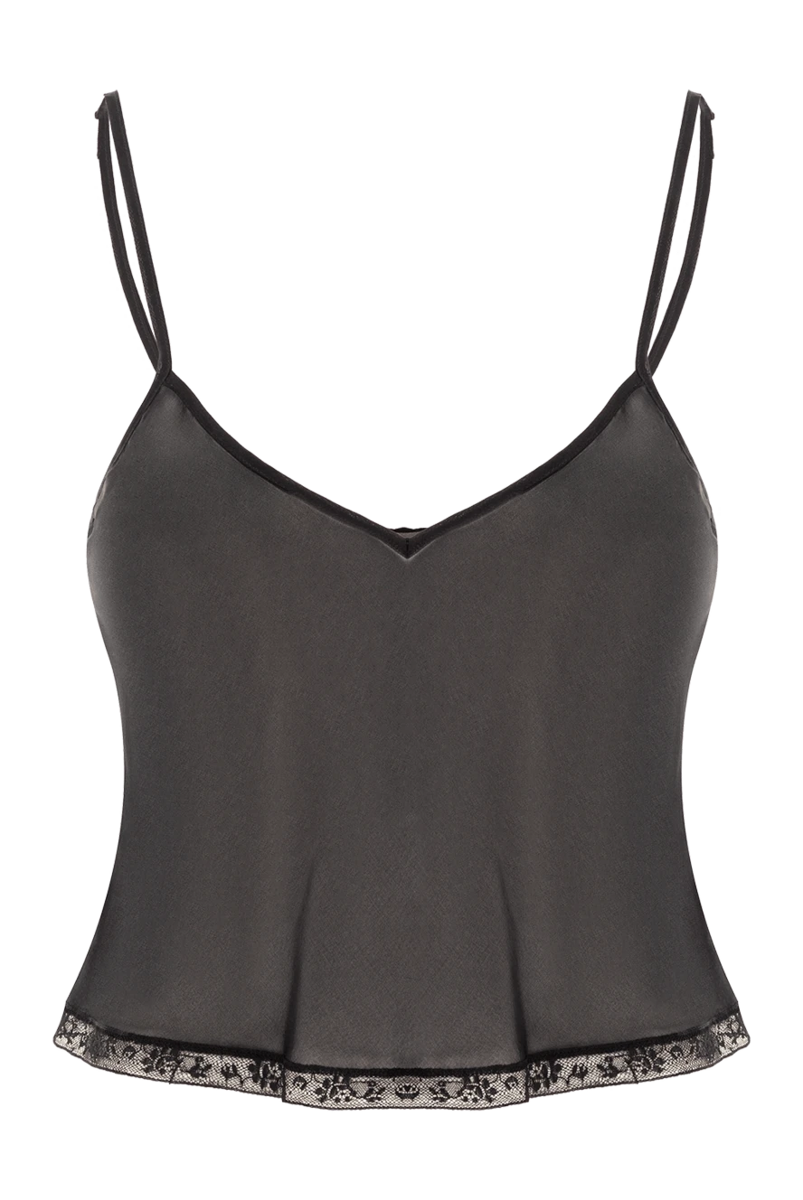 Ermanno Scervino легкий черный топ из шифона с ажурным верхом 133807 - фото 1