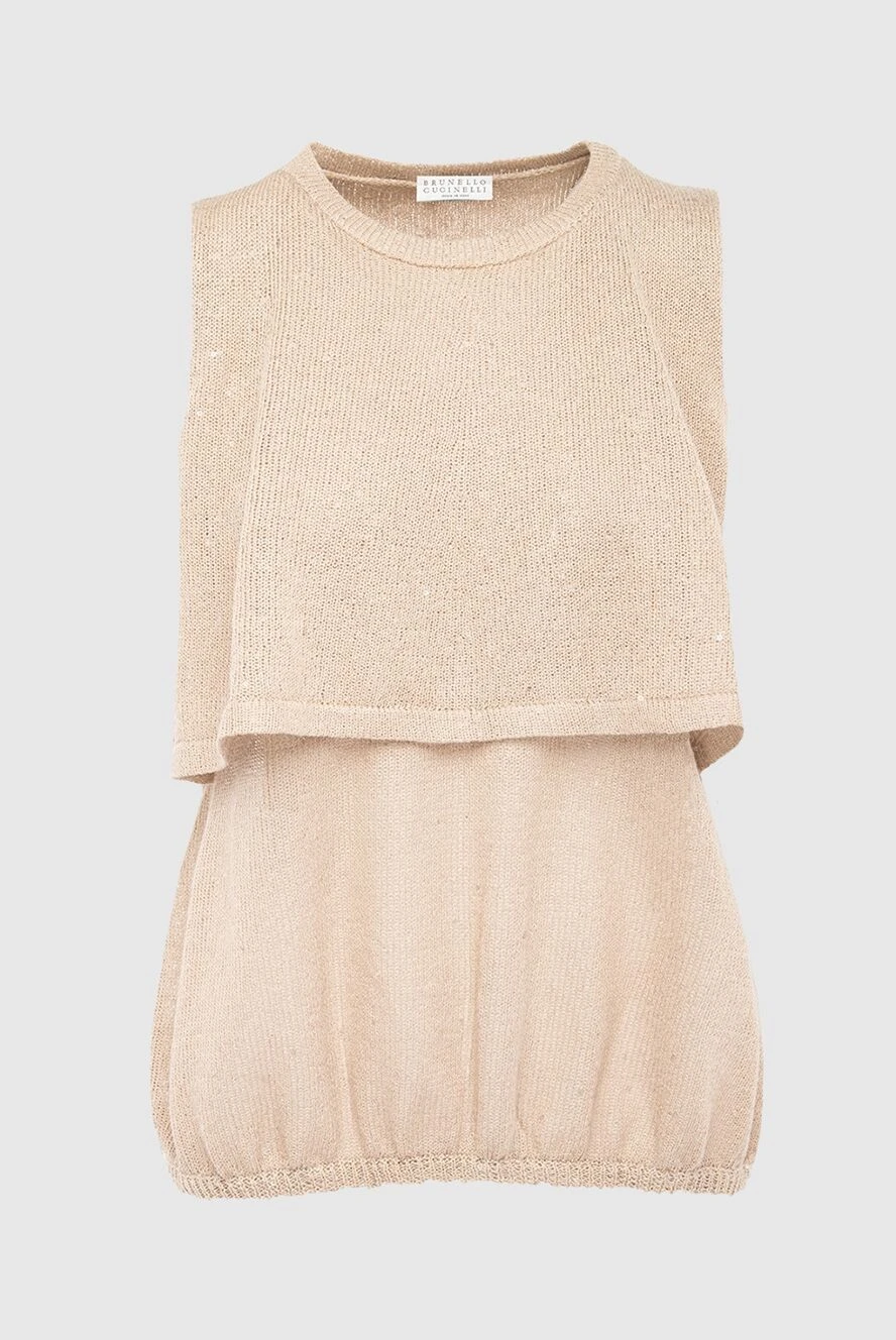 Brunello Cucinelli топ из льна и полиэстера бежевый женский 134160 - фото 1