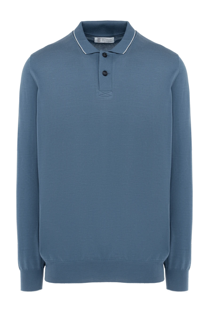Brunello Cucinelli мужское трикотажное поло с длинным рукавом и контрастным кантом 195572 - фото 1