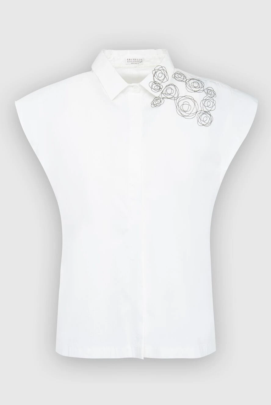Brunello Cucinelli сорочка жіноча вишита бісером біла 134212 - фото 1