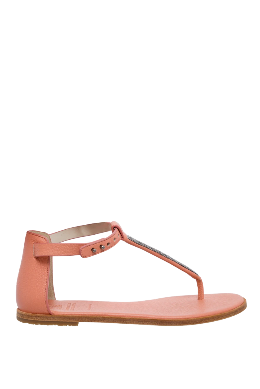 Brunello Cucinelli women's leather sandals with a shiny stripe, pink 134283 - photo 1