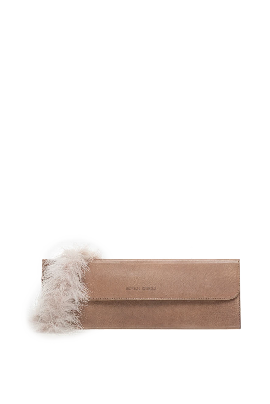 Brunello Cucinelli клатч женский розовый кожаный с мехом 134309 - фото 1
