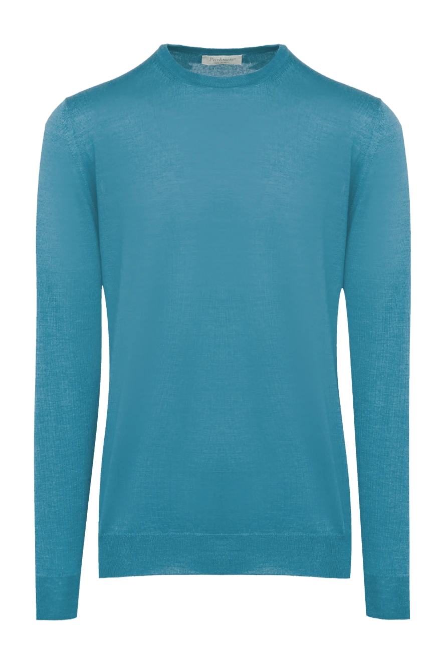 Pashmere men's jumper made of fine wool in turquoise color with a round neckline 135307 - photo 1