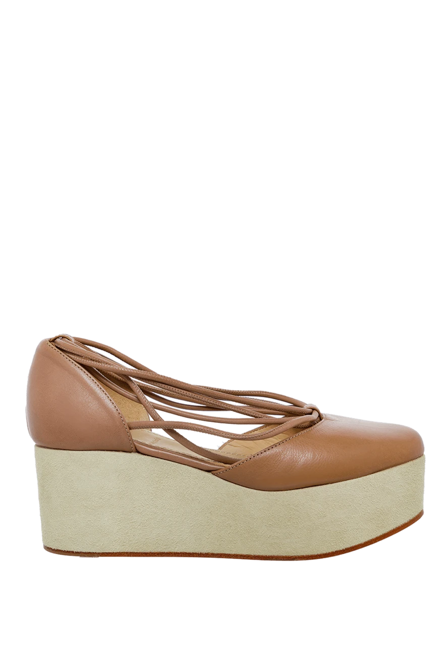 Brunello Cucinelli босоножки женские бежевые кожаные с массивной контрастной подошвой 135605 - фото 1