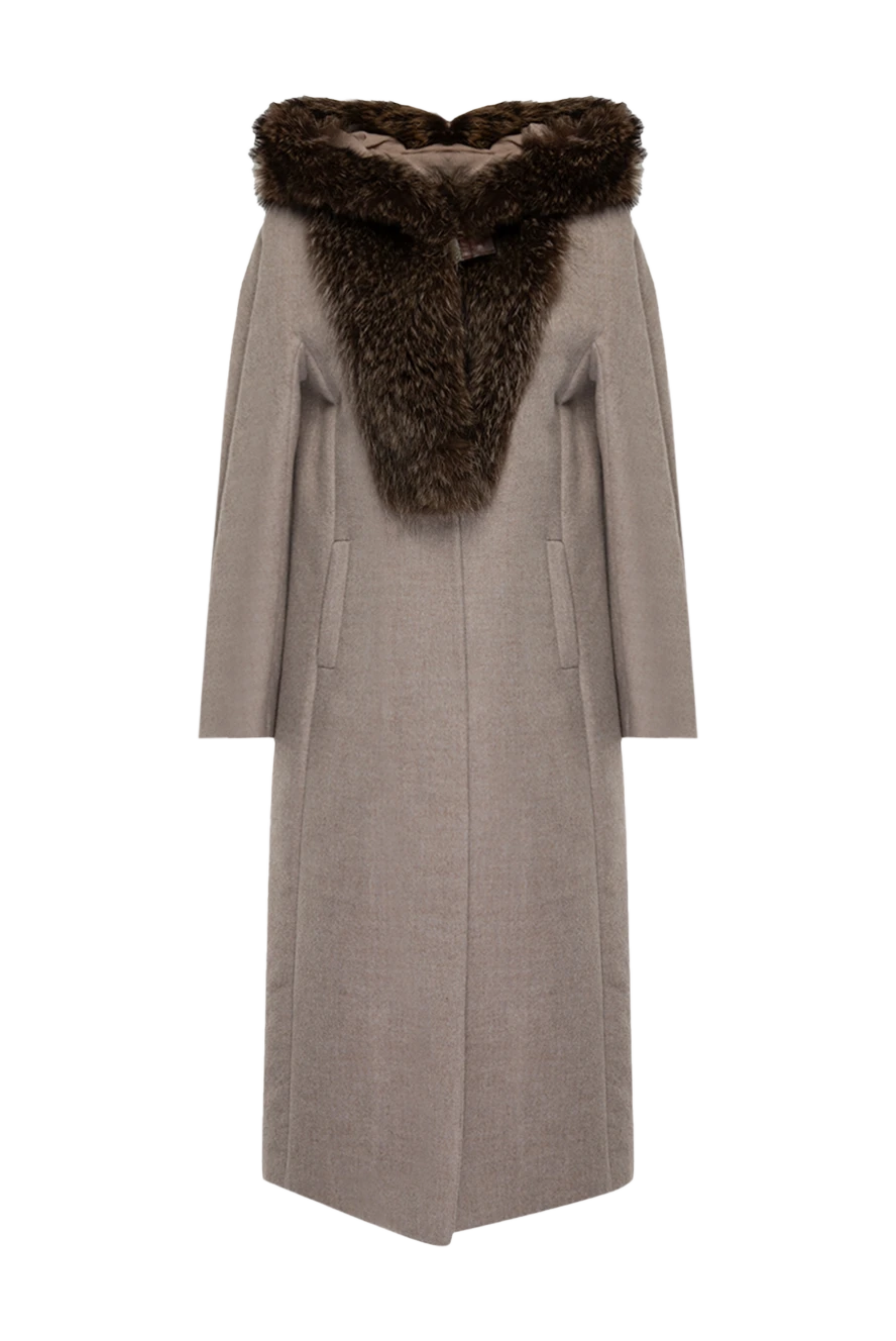 Brunello Cucinelli long beige coat with fur trim 136201 - photo 1