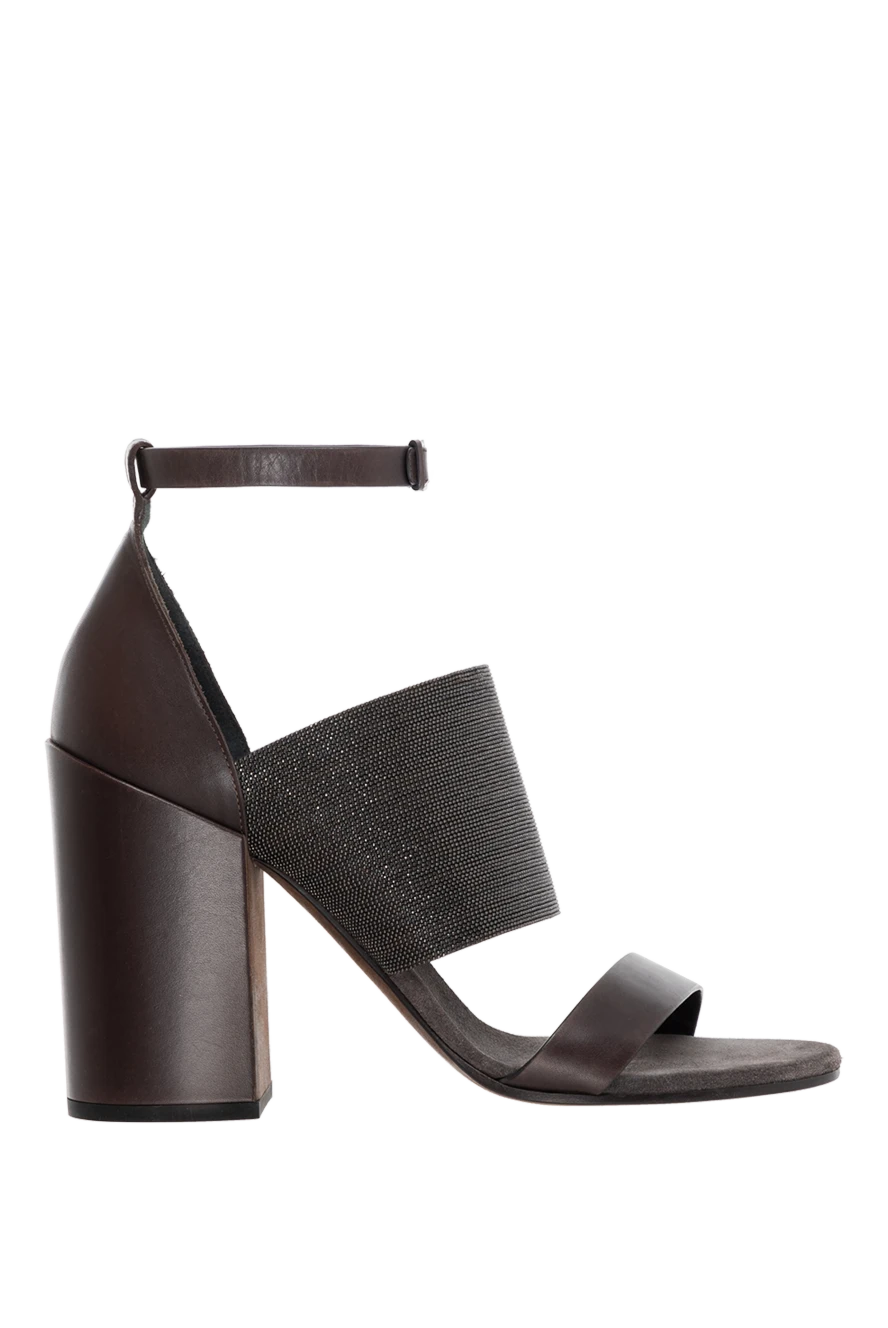 Brunello Cucinelli босоножки черные женские кожаные с блестящей массивной полоской 136581 - фото 1