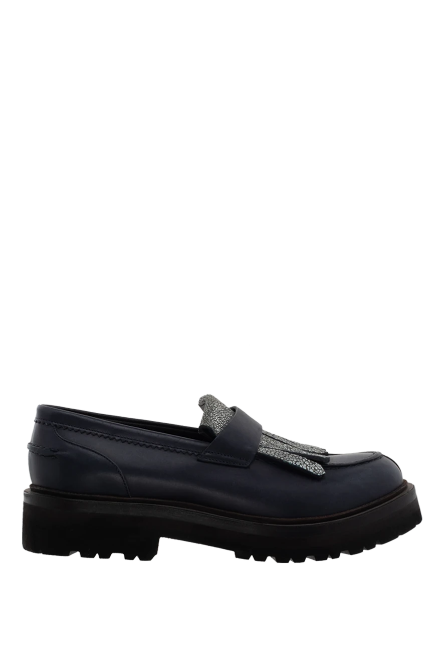 Brunello Cucinelli лоферы женские кожаные с бахромой синие 136583 - фото 1