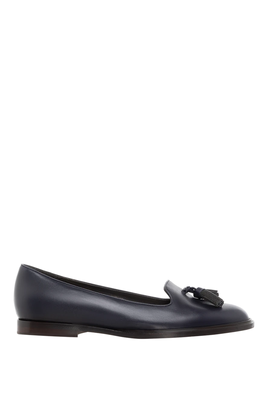 Brunello Cucinelli loafers women's leather with tassels blue 136589 - photo 1