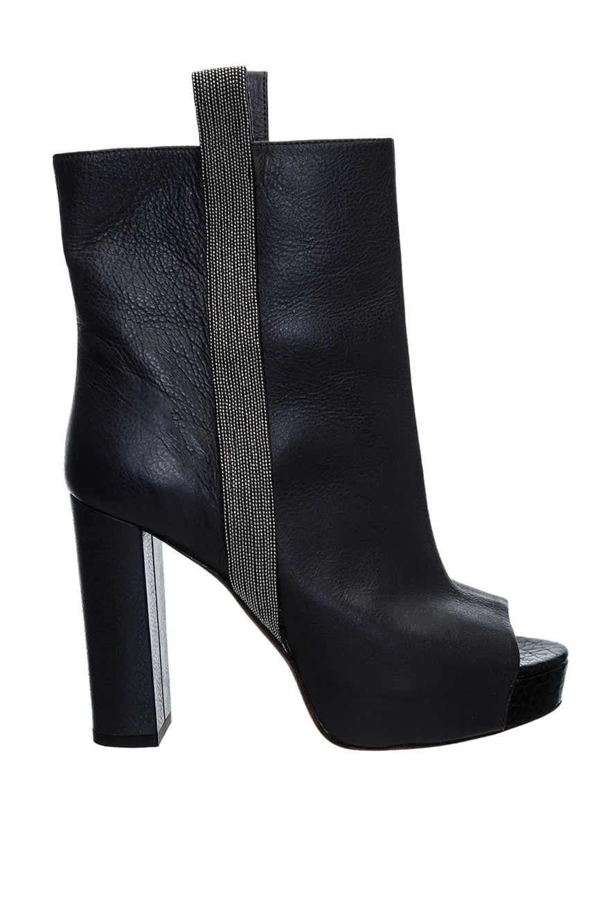 Brunello Cucinelli ботильйони жіночі сірі шкіряні зі срібною смужкою та відкритим носком 136596 - фото 1