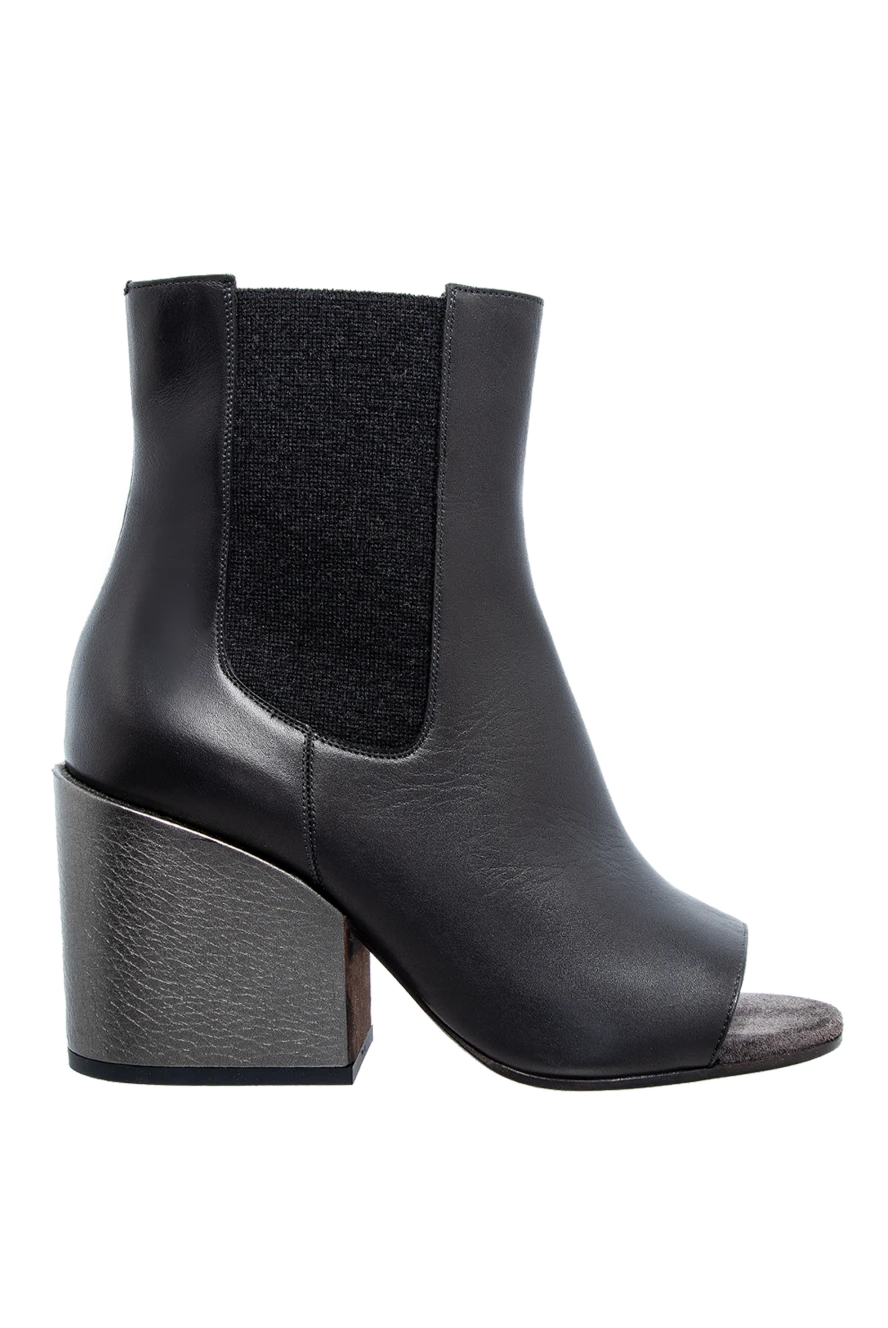 Brunello Cucinelli women's black leather ankle boots with textile inserts 136599 - photo 1