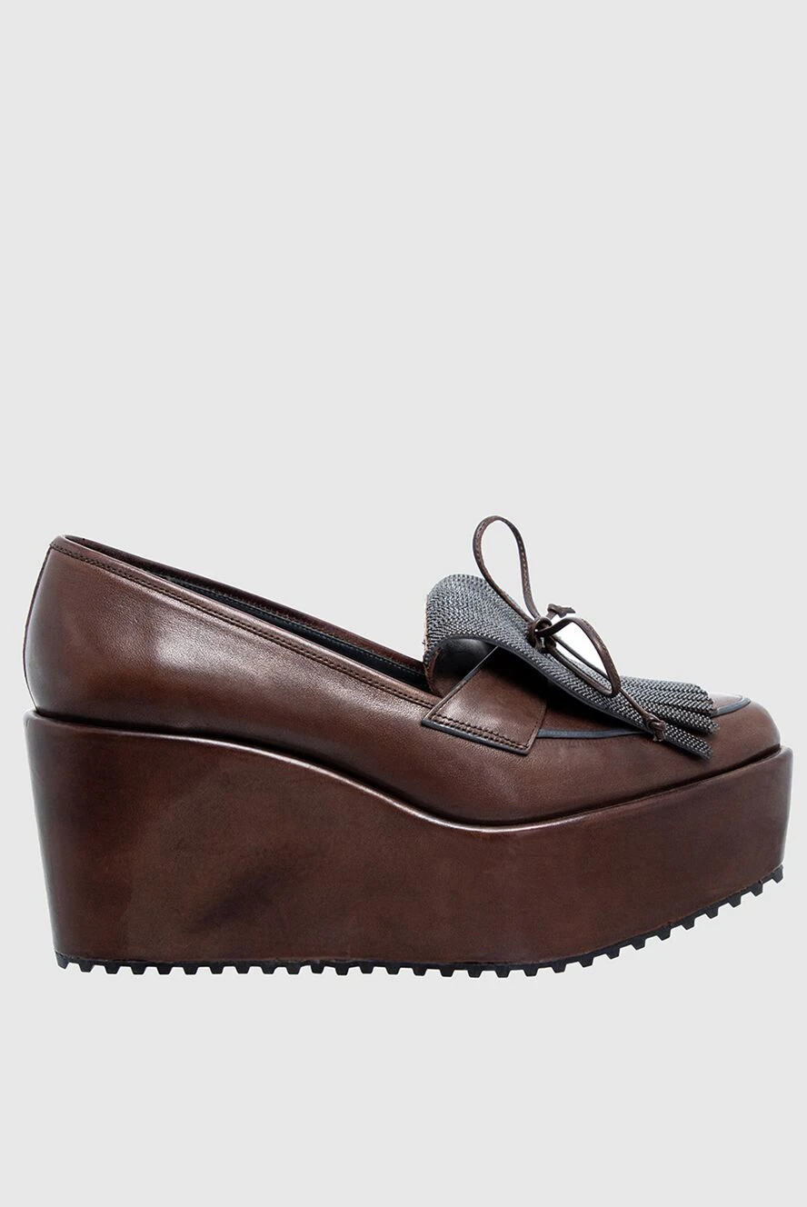 Brunello Cucinelli лофери жіночі шкіряні з масивною підошвою та бахромою коричневі 136603 - фото 1