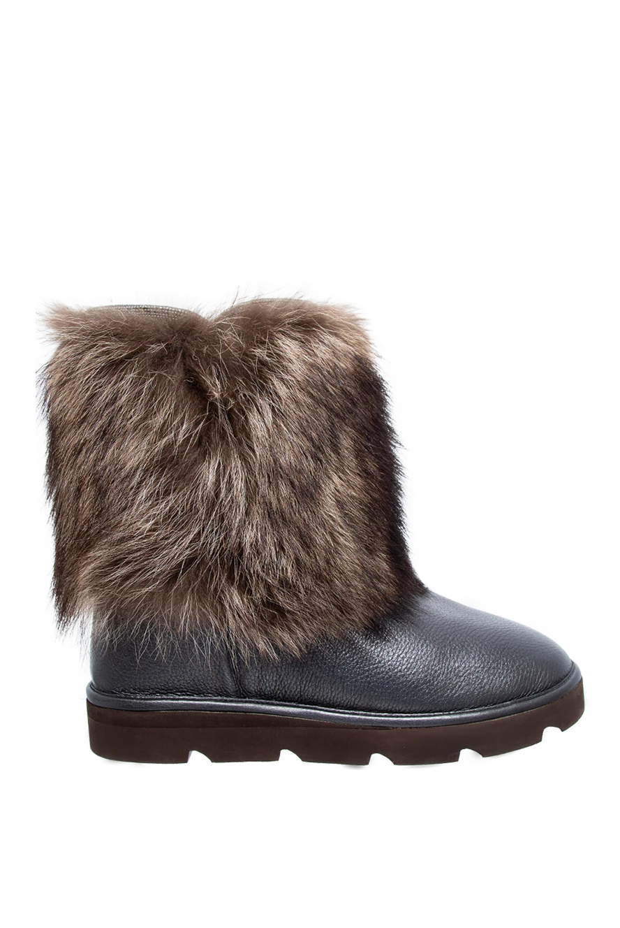 Brunello Cucinelli women's gray leather boots with fur 136608 - photo 1