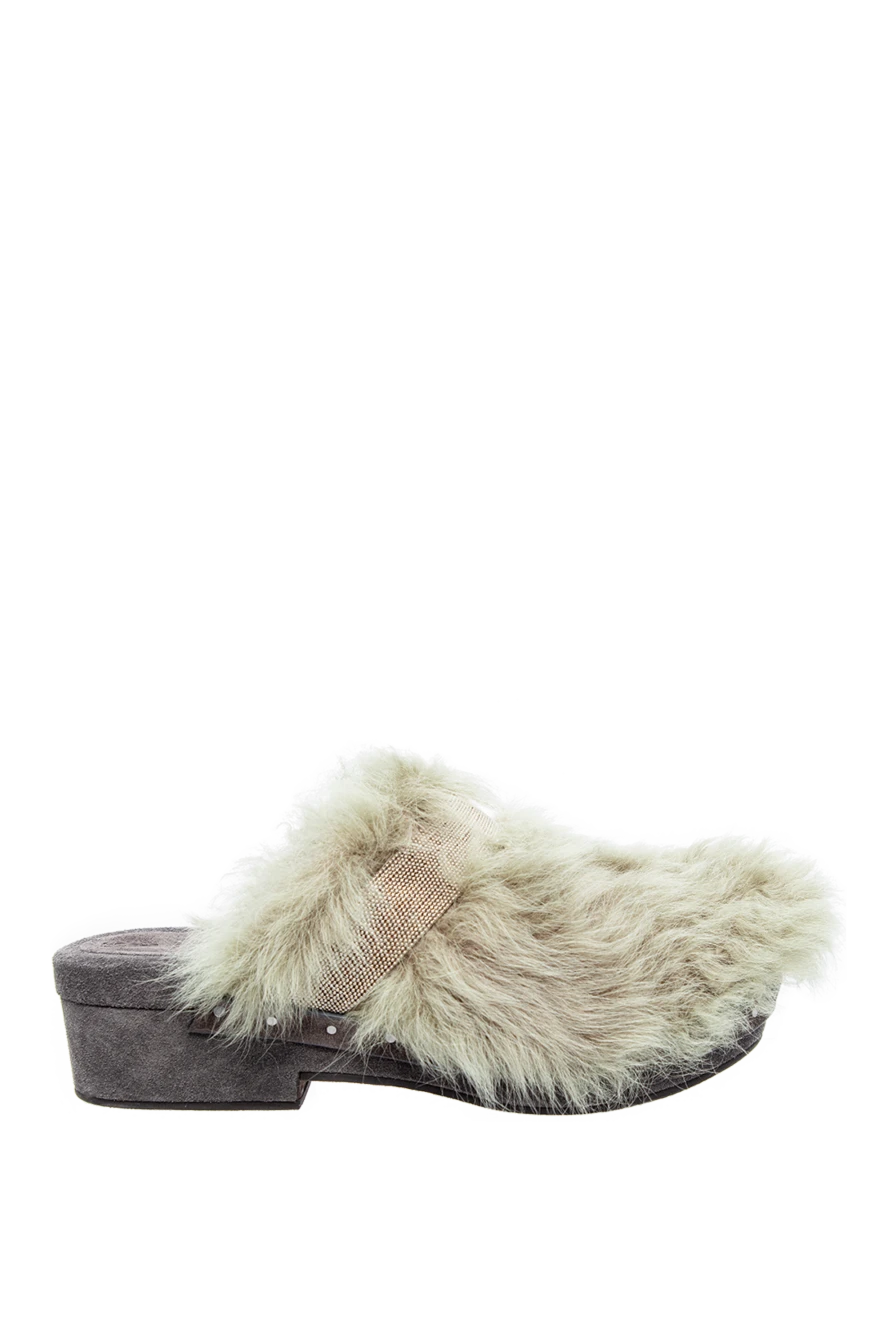 Brunello Cucinelli босоніжки жіночі бежеві з хутром 136614 - фото 1