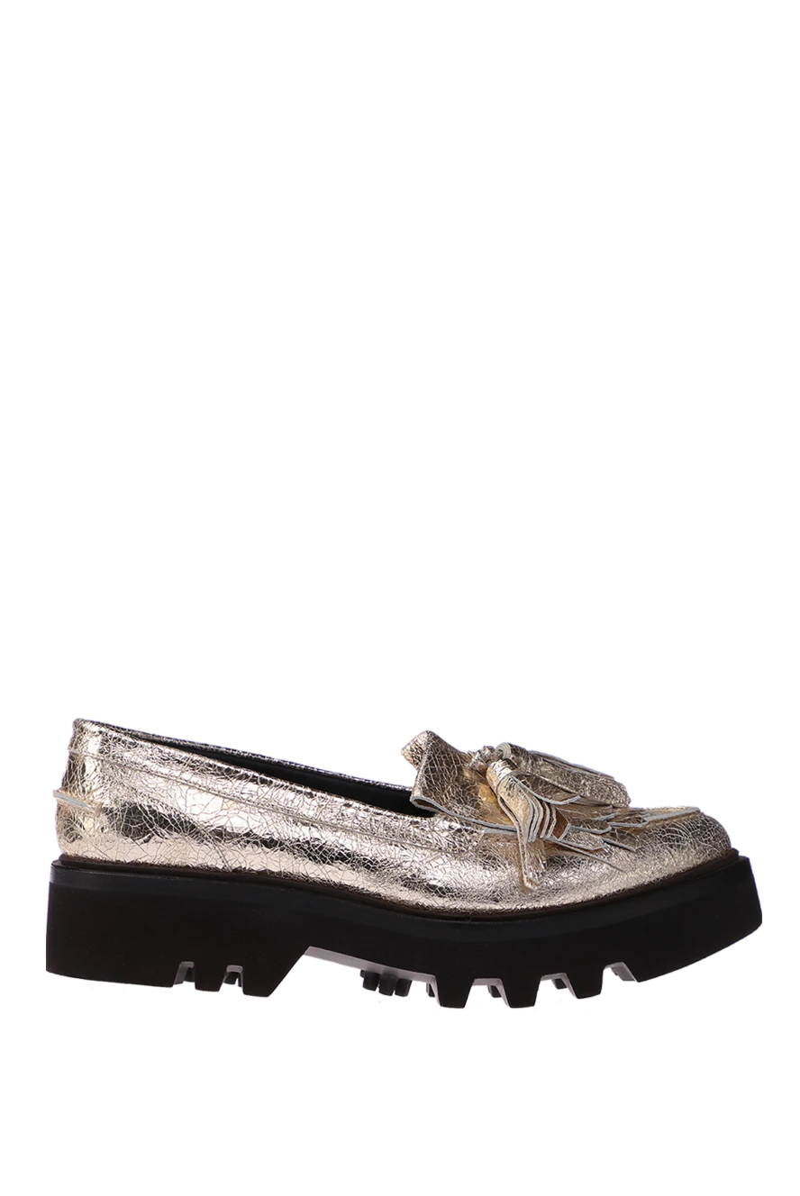 Brunello Cucinelli лоферы женские кожаные с бахромой и коричневой подошвой желтые 136634 - фото 1