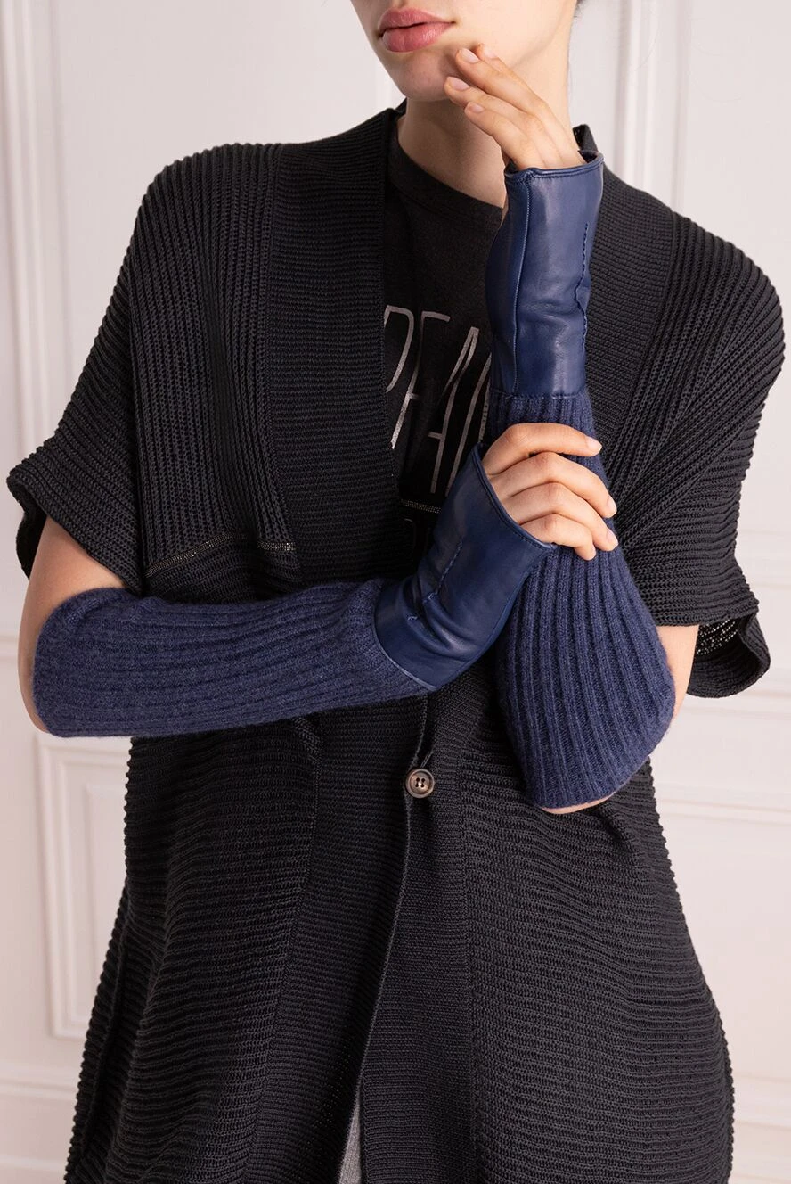 Merola woman blue leather and cashmere gloves for women buy with prices and photos 138440 - photo 2