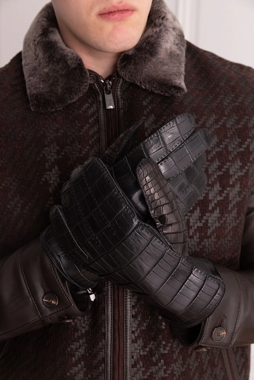 Mazzoleni man black crocodile leather gloves for men buy with prices and photos 138688