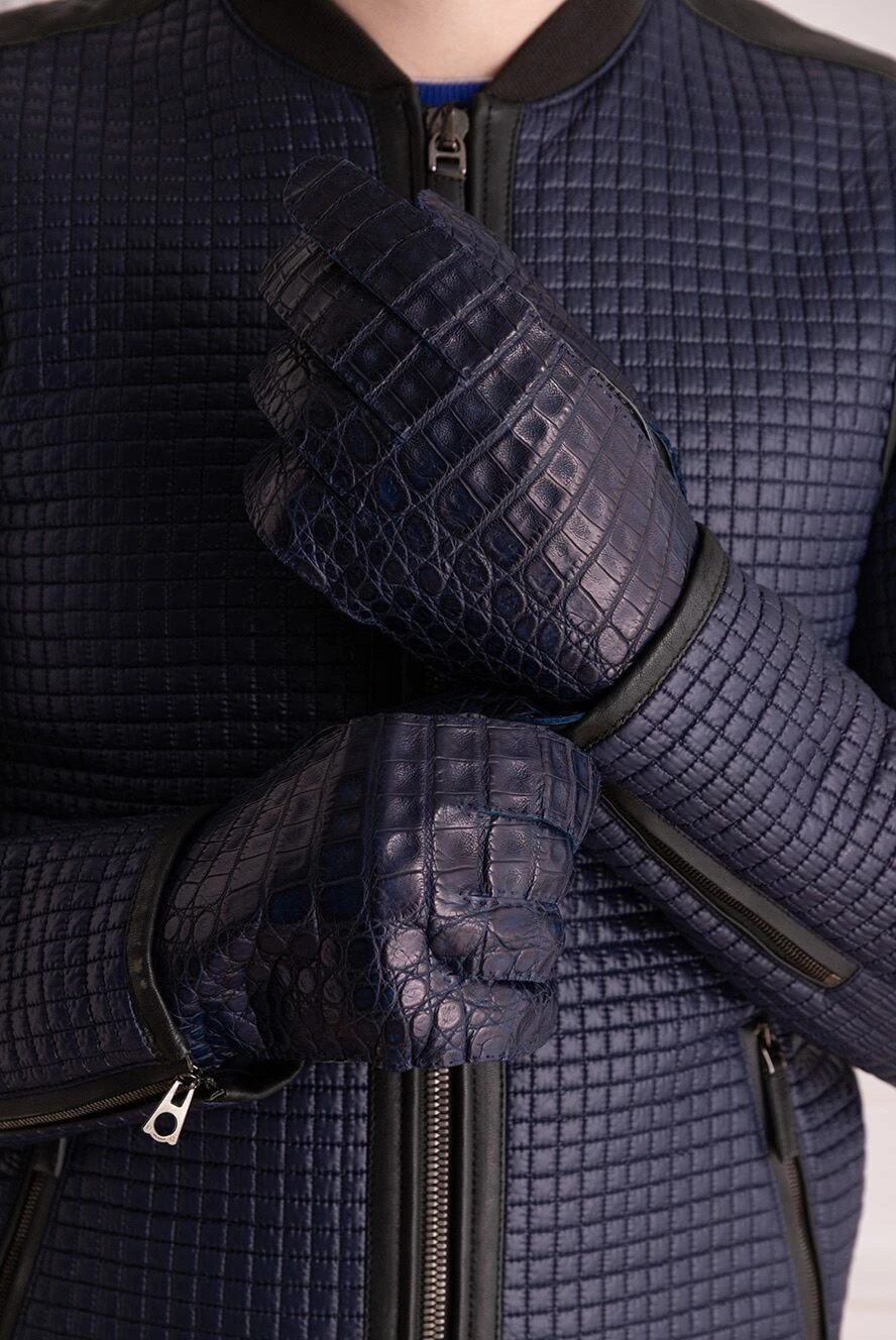 Mazzoleni man blue crocodile leather gloves for men buy with prices and photos 138689