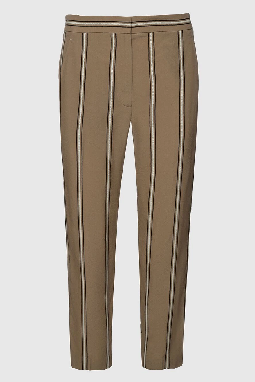 Brunello Cucinelli брюки женские шёлковые в полоску коричневые 138932 - фото 1