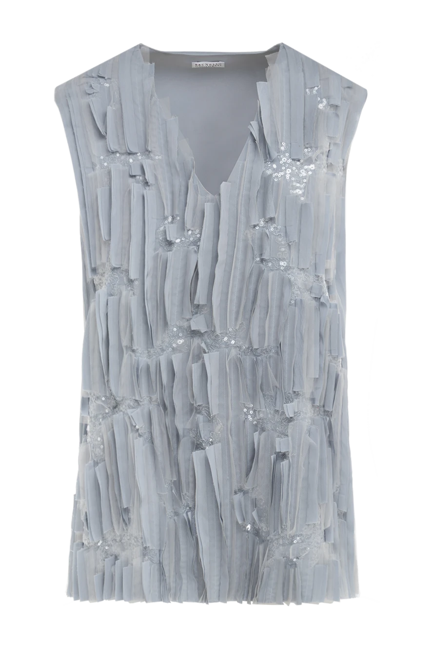 Brunello Cucinelli women's blouse with decorative pleats and sequins gray 138965 - photo 1