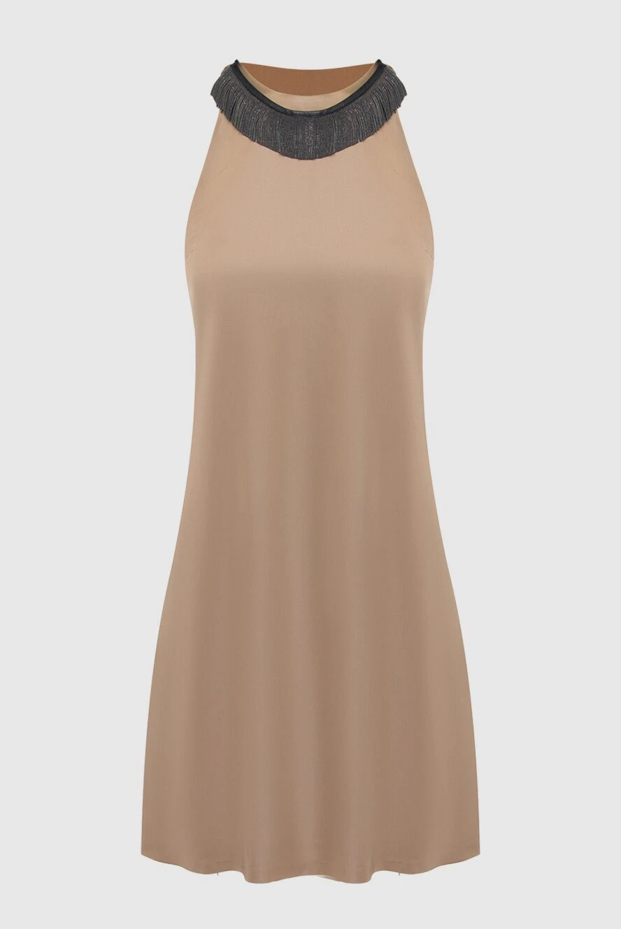 Brunello Cucinelli сукня з шовку та віскози коричнева жіноча 138968 - фото 1