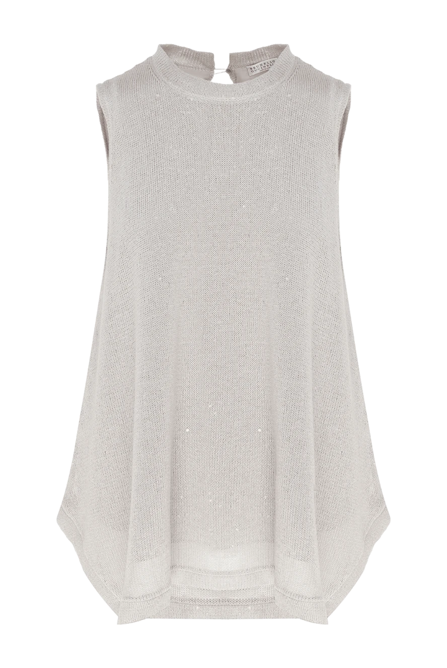 Brunello Cucinelli топ з льону та шовку сірий жіночий 138995 - фото 1