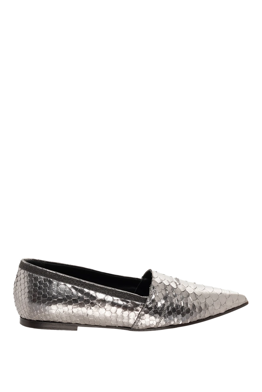 Brunello Cucinelli туфли женские серебряные кожаные с острым носком 139038 - фото 1