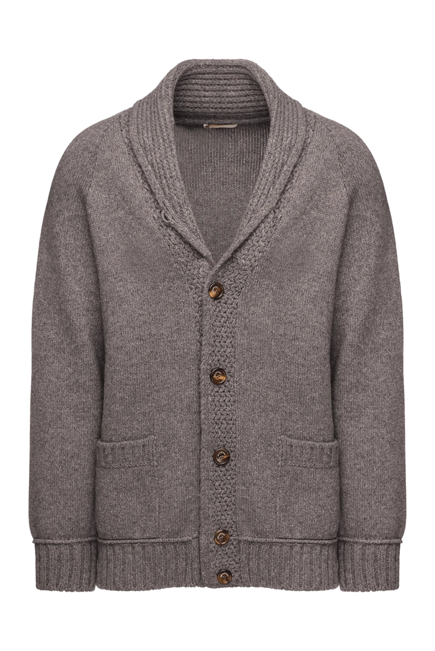 Bilancioni кардиган із вовни та кашеміру сірого кольору з гудзиками та накладними кишенями 139143 - фото 1