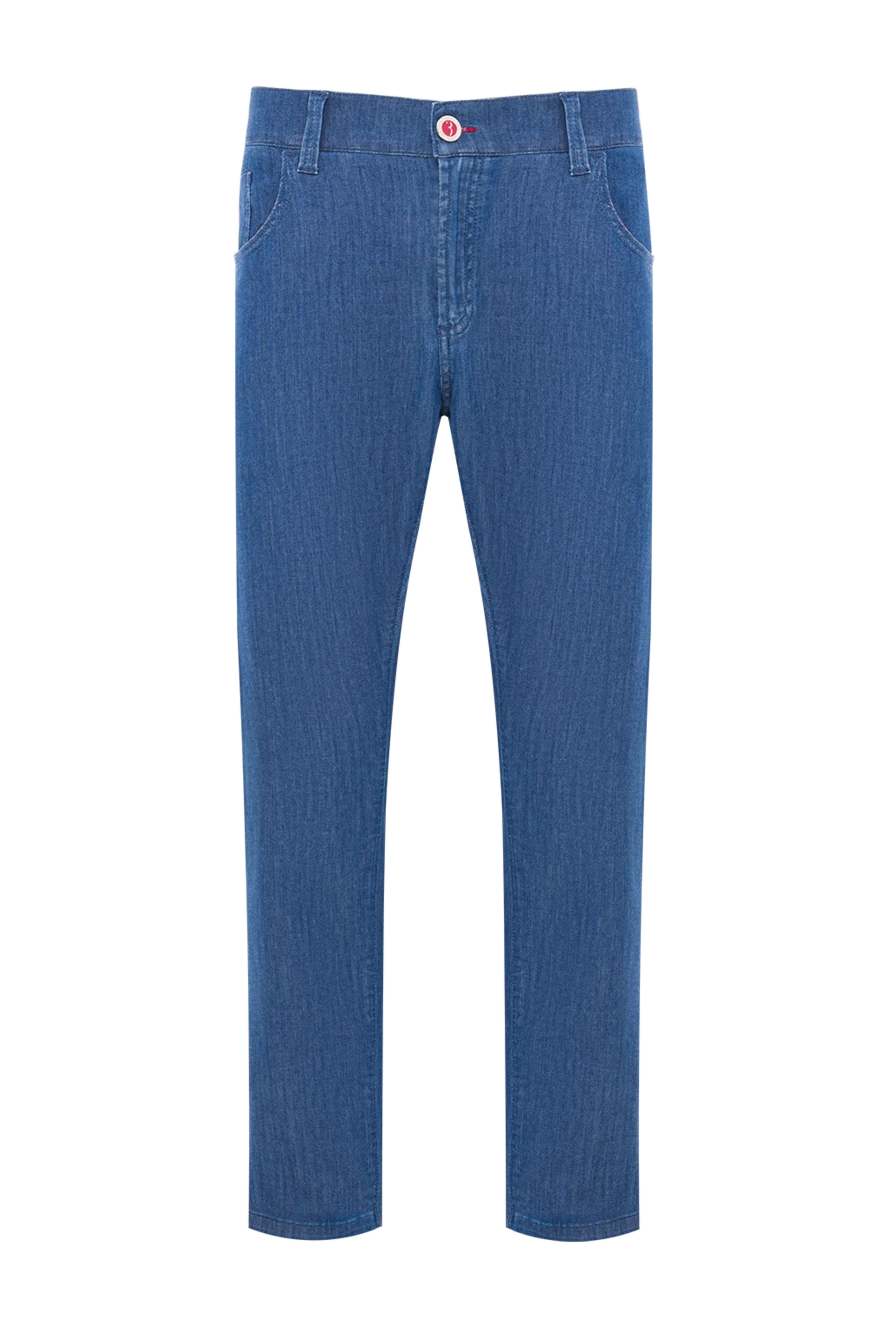 Billionaire синие джинсы с вышивкой герба и декоративными швами красного цвета 139343 - фото 1