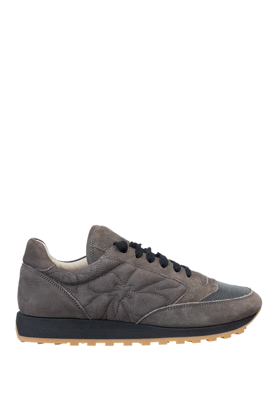 Brunello Cucinelli women's gray leather sneakers with embroidery and a silver insert 141147 - photo 1