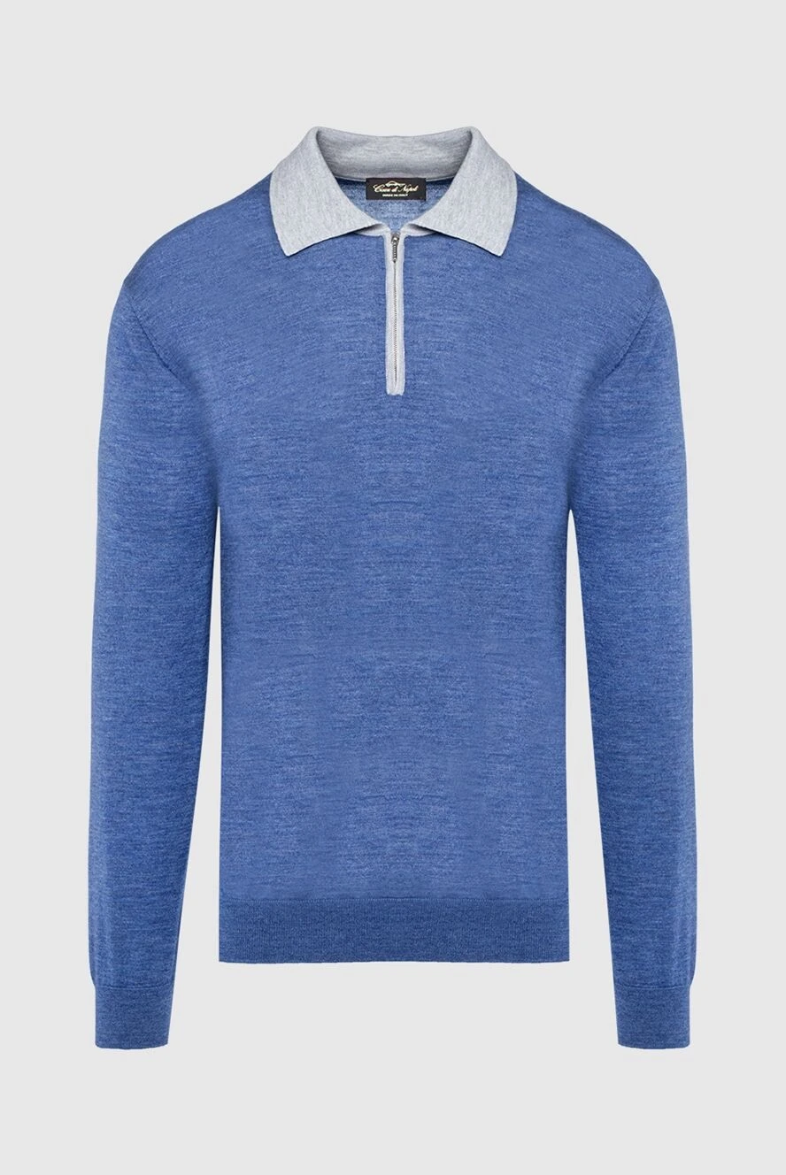 Cesare di Napoli man silk and cashmere long sleeve polo blue for men buy with prices and photos 141400 - photo 1