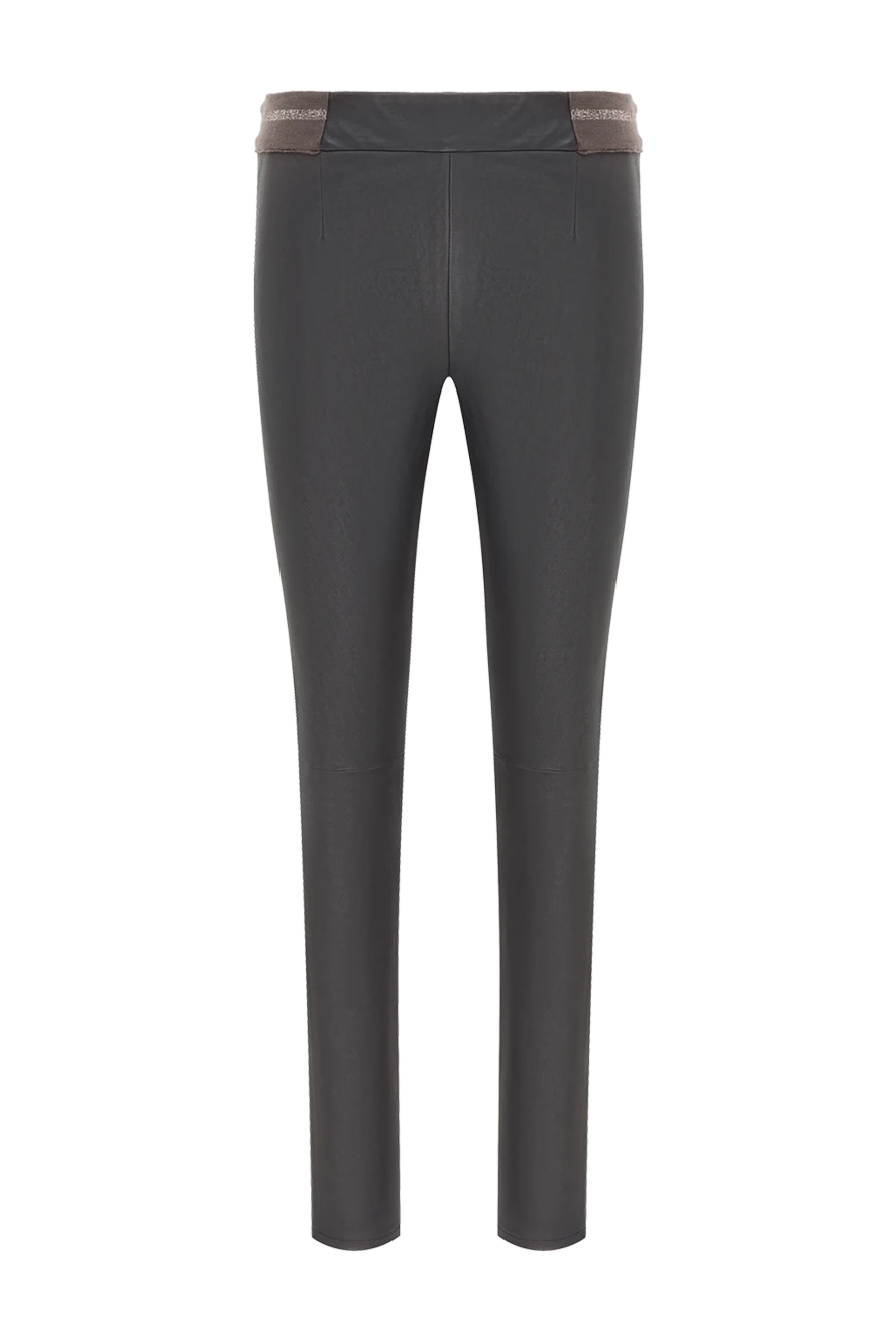 Panicale кожаные леггинсы тёмно-шоколадного цвета с контрастным эластичным поясом 142343 - фото 1