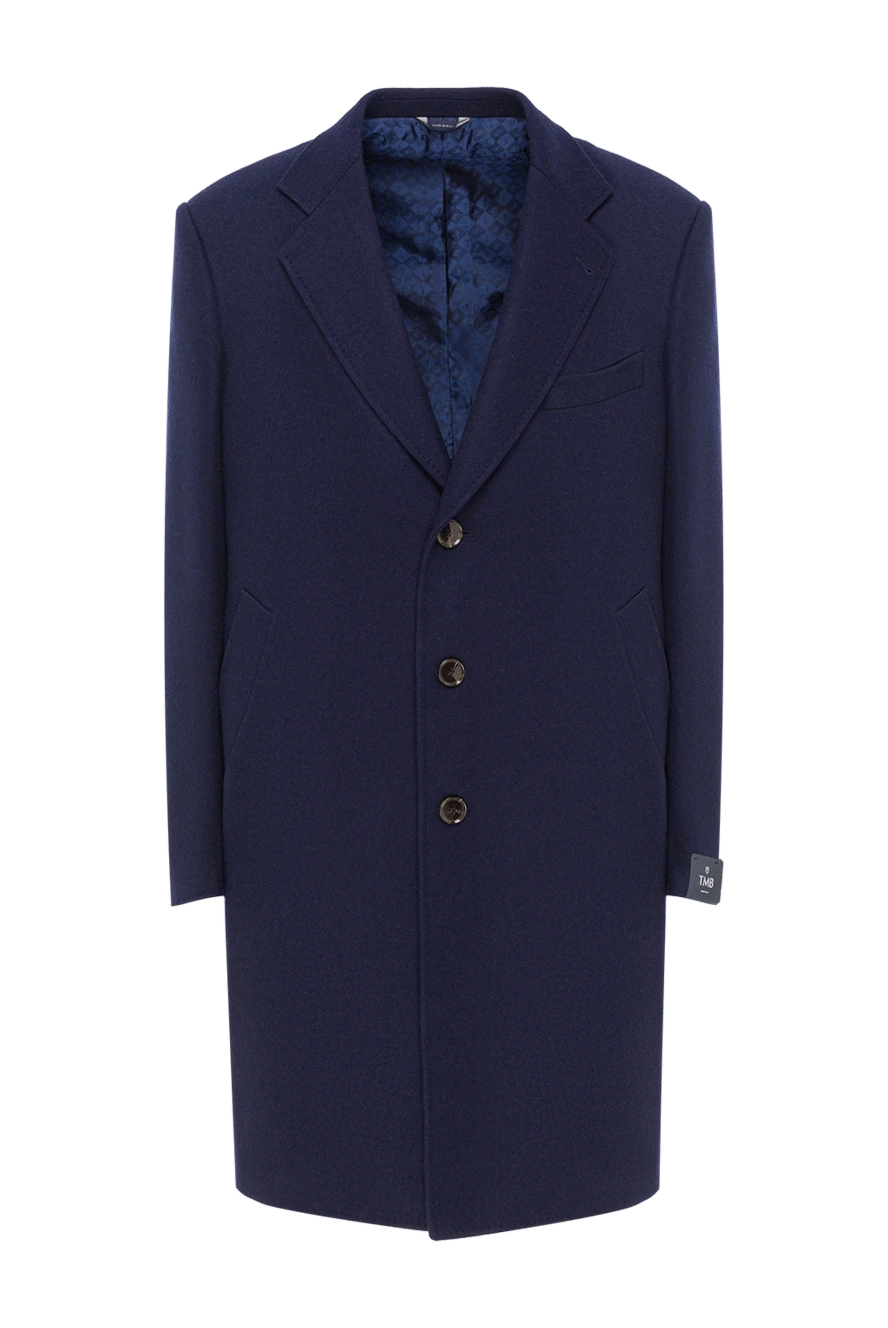 Tombolini пальто класичне вовняне синє з контрастним хутряним шалевим коміром чоловіче 142776 - фото 1