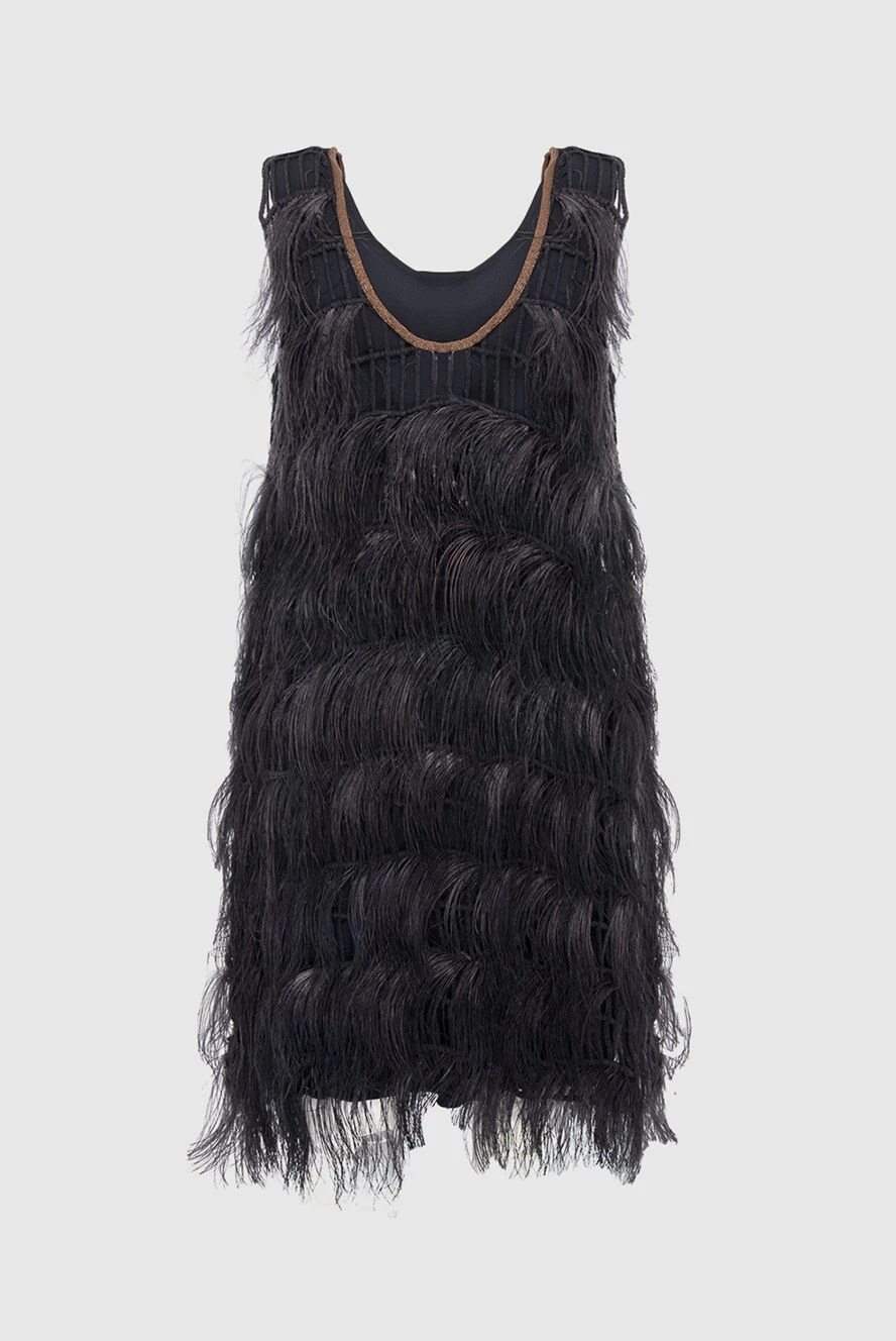 Brunello Cucinelli платье черное с декоративными перьями и сетчатым верхом 143024 - фото 1