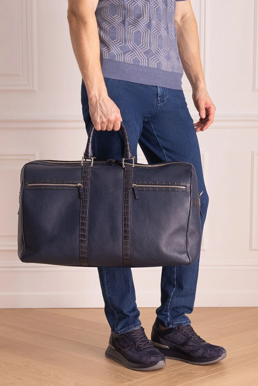 Cesare di Napoli мужские сумка дорожная из кожи синяя мужская купить с ценами и фото 143188