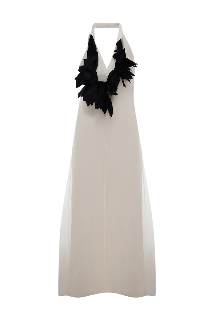 Brunello Cucinelli сукня шовкова бежева з чорною аплікацією на ліфі 143427 - фото 1