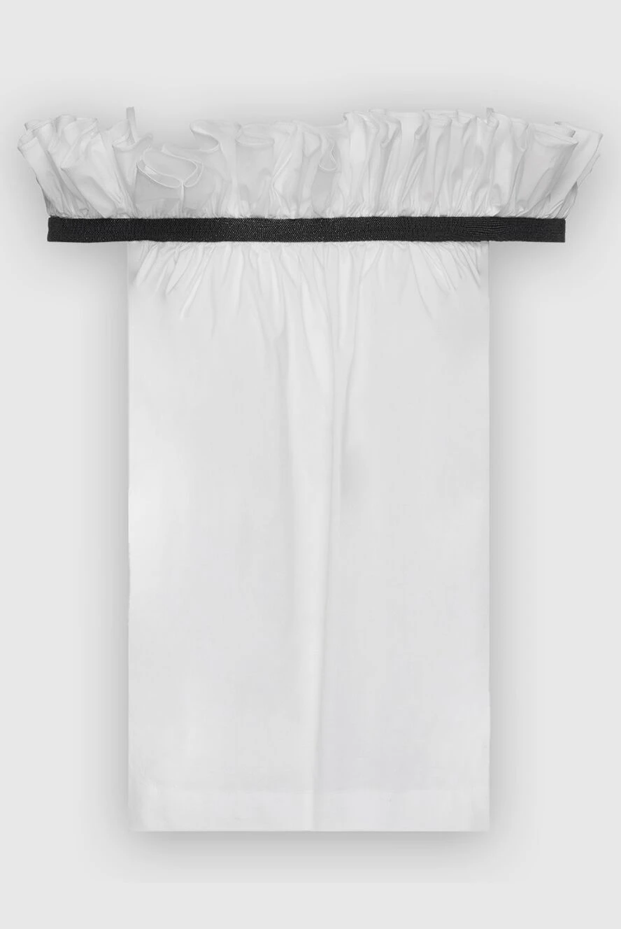 Brunello Cucinelli белый топ с оборкой по вырезу и контрастной лентой 143445 - фото 1