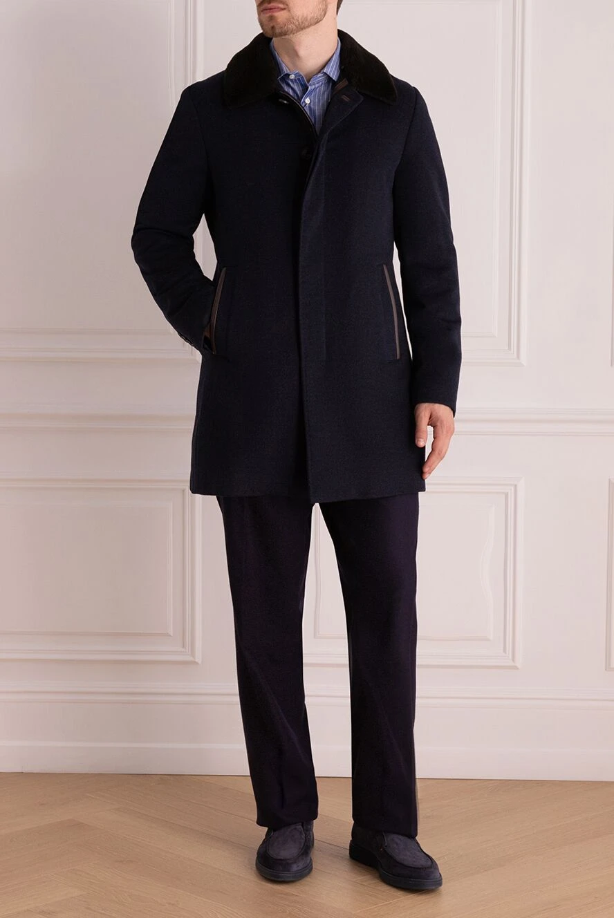 Gallotti мужские пальто из кашемира и меха синее мужское купить с ценами и фото 143622