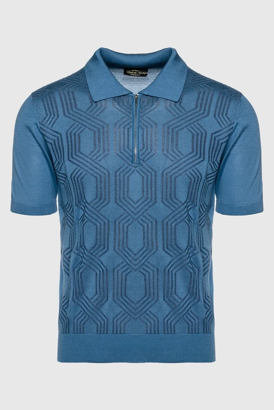 Cesare di Napoli blue silk polo shirt with a 3d print 144473 - photo 1