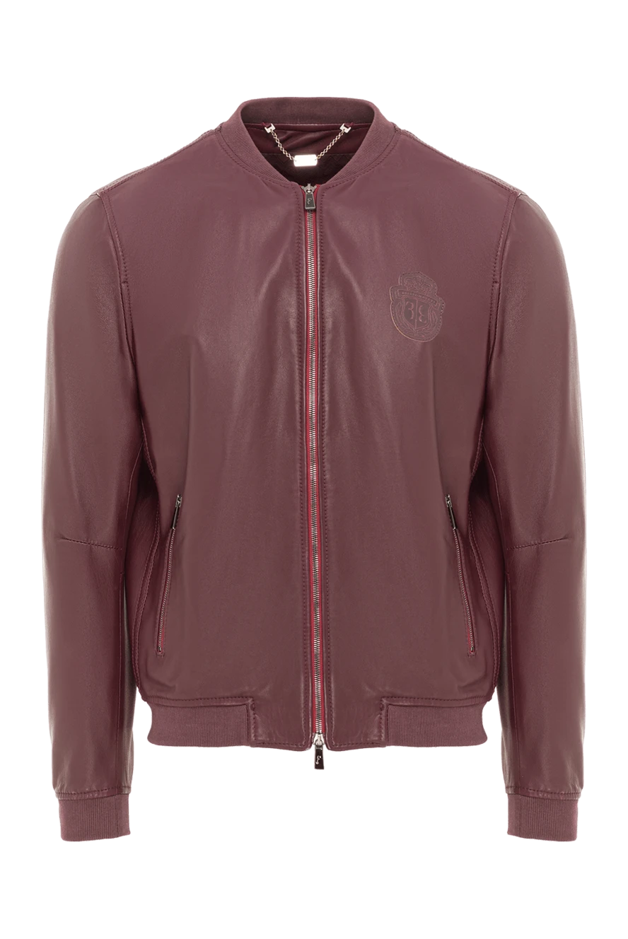 Billionaire mens burgundy leather bomber jacket decorated with a tonal brand emblem 144512 - photo 1