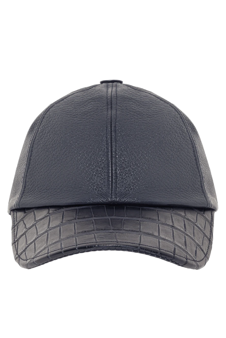 Cesare di Napoli кепка кожаная с козырьком из кожи крокодила синяя мужская 146257 - фото 1