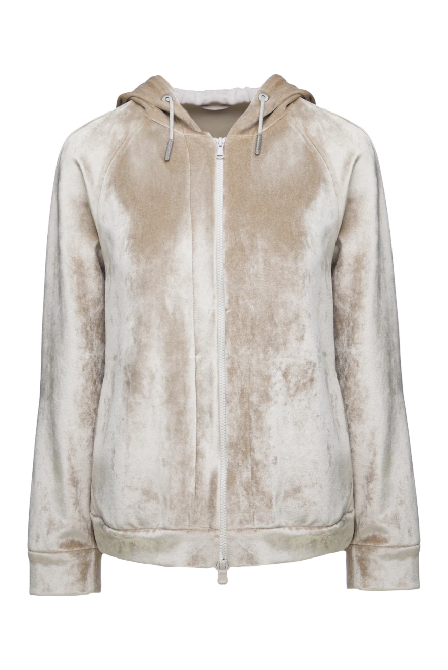 Brunello Cucinelli оксамитовий кардиган на блискавці кольору пісочного беж. 147829 - фото 1