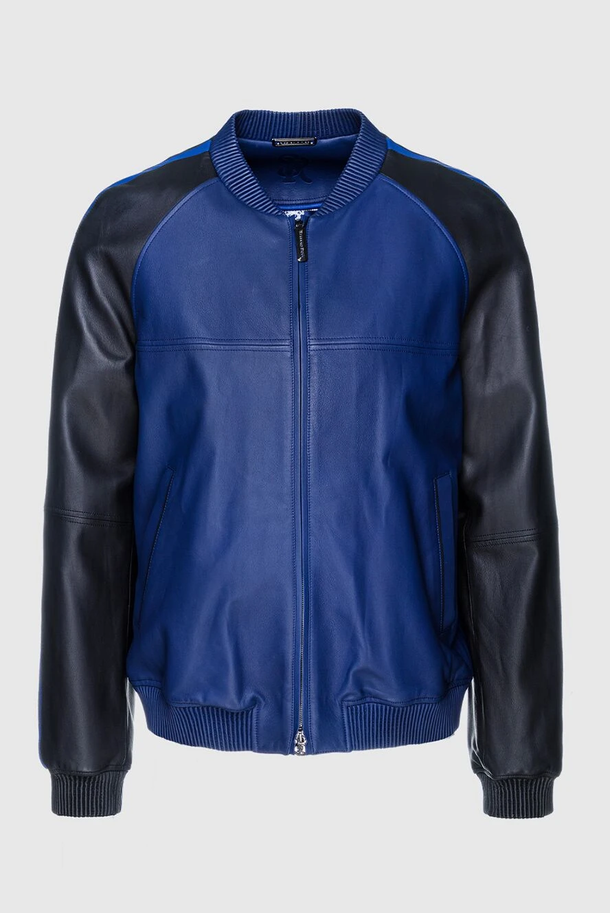 Stefano Ricci бомбер із натуральної шкіри синій із чорними рукавами 149024 - фото 1