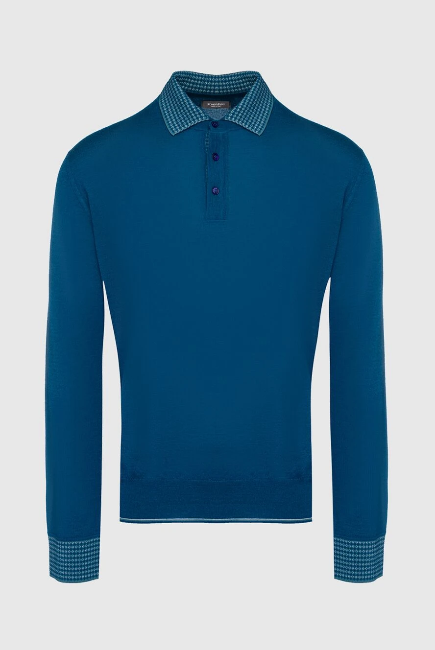 Stefano Ricci поло с длинным рукавом из шелка и кашемира синее мужское 149340 - фото 1