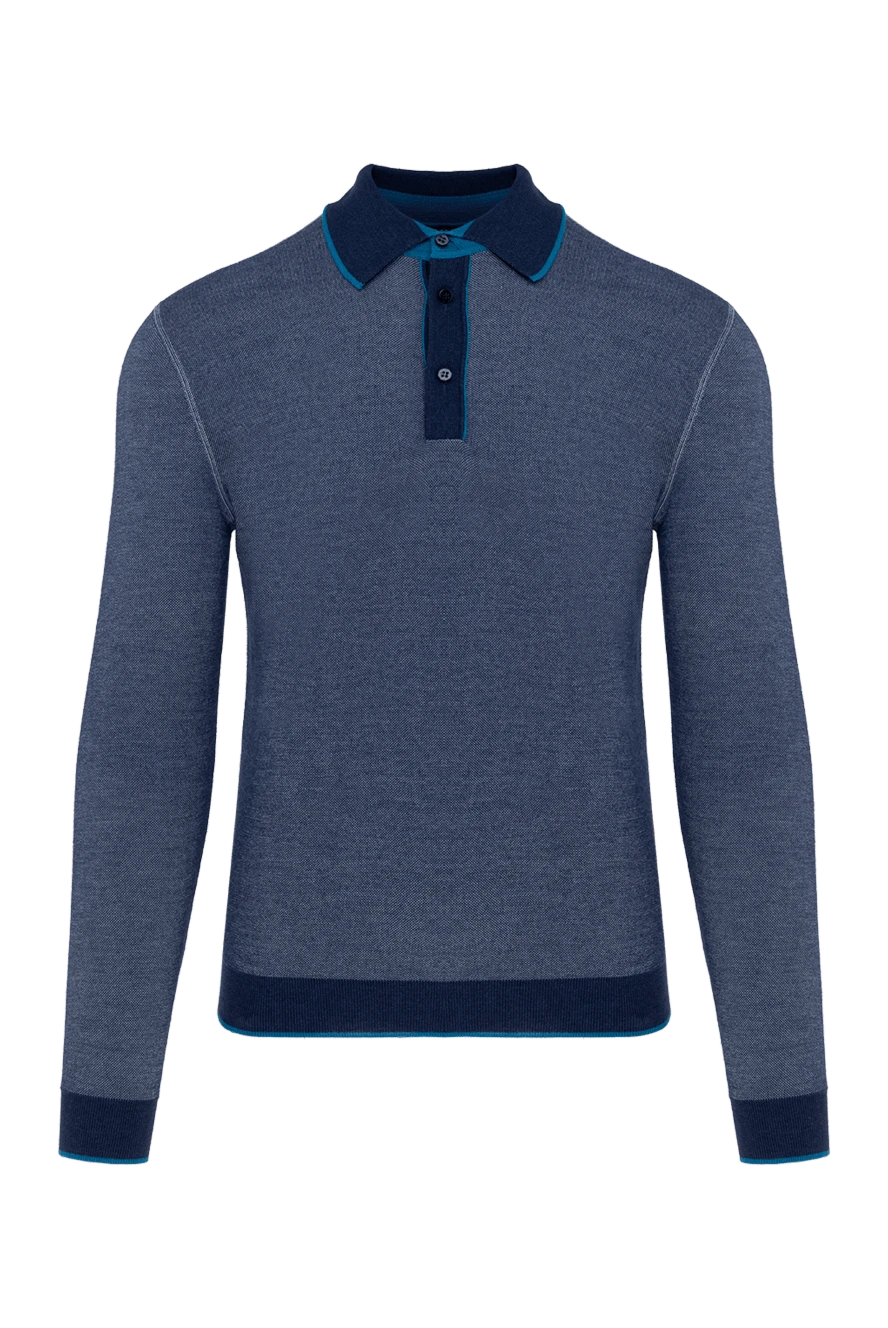 Stefano Ricci поло з довгим рукавом з шовку та кашеміру синє чоловіче 149556 - фото 1