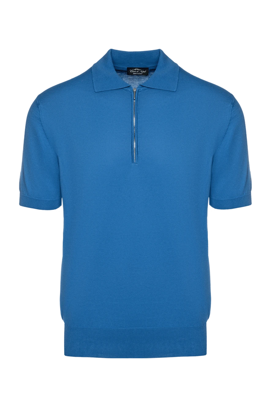 Cesare di Napoli men's bright blue cotton jersey polo shirt with a zipper (markdown) 196519 - photo 1